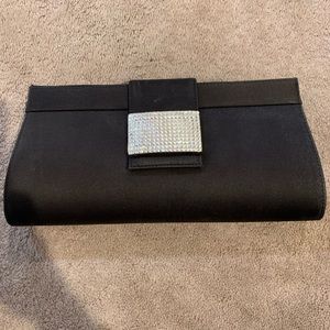 J Tiras Black Evening Clutch with Rhinestone Clasp